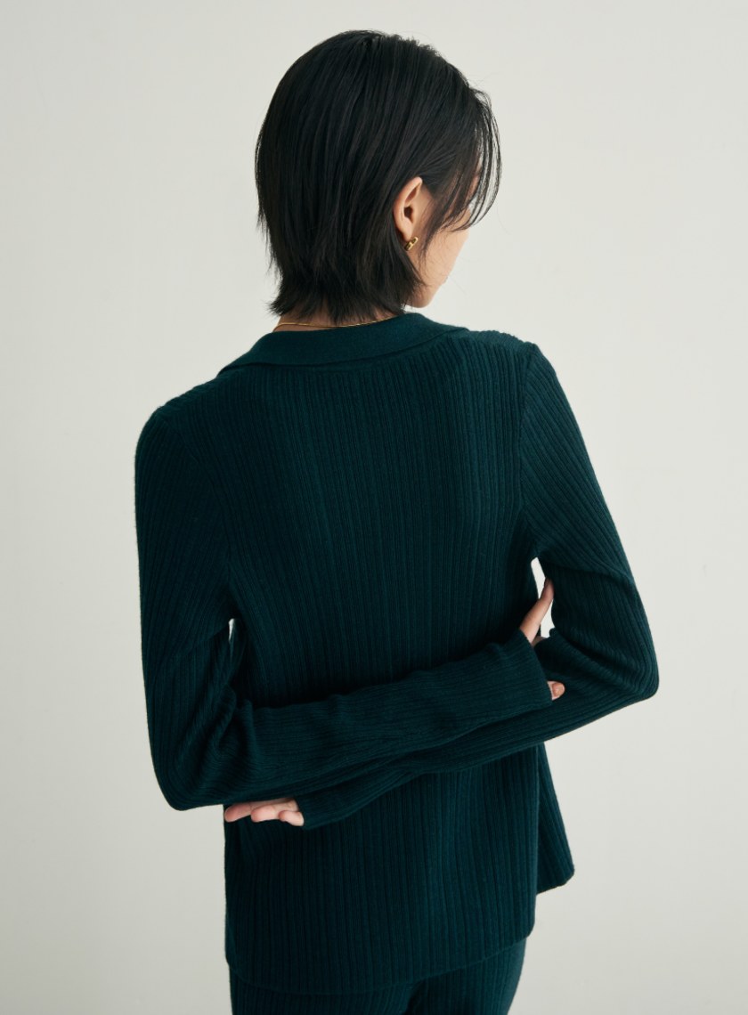 舒適坑條針織長袖上衣